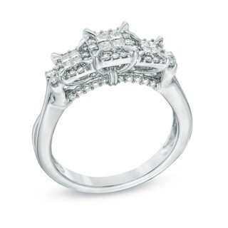 0.50 CT. T.W. Princess-Cut Quad Diamond Frame Three Stone Engagement Ring in 10K White Gold|Peoples Jewellers