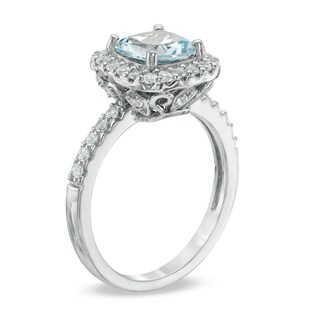 7.0mm Cushion-Cut Lab-Created Blue Spinel and White Sapphire Frame Ring in Sterling Silver|Peoples Jewellers