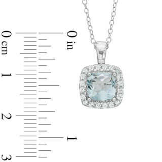 7.0mm Cushion-Cut Lab-Created Blue Spinel and White Sapphire Frame Pendant in Sterling Silver|Peoples Jewellers