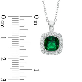 7.0mm Cushion-Cut Green Quartz Doublet and Lab-Created White Sapphire Frame Pendant in Sterling Silver|Peoples Jewellers