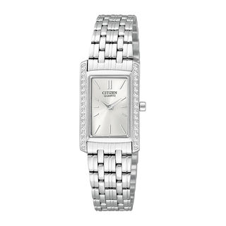 Ladies' Citizen Quartz Crystal Watch with Silver Rectangular Dial (Model:  EK1120-55A)|Peoples Jewellers