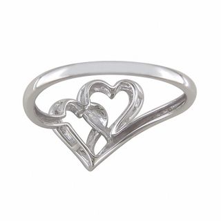 Diamond Accent Double Heart Ring in 10K White Gold|Peoples Jewellers