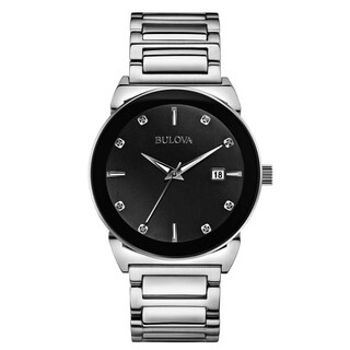 Men's Bulova Diamond Accent Watch with Black Dial (Model: 96D121)|Peoples Jewellers