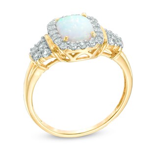 Cushion-Cut Lab-Created Opal and White Sapphire Ring in 10K Gold|Peoples Jewellers