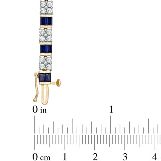 Baguette Lab-Created Blue and White Sapphire Bracelet in Sterling Silver with 14K Gold Plate - 7.25"|Peoples Jewellers