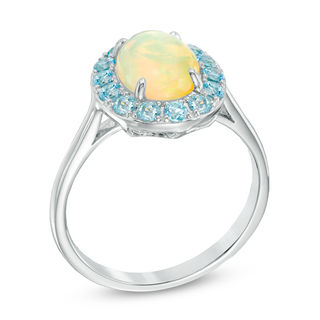 Oval Yellow Opal and Sky Blue Topaz Frame Ring in 10K White Gold|Peoples Jewellers