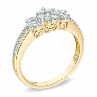 0.50 CT. T.W. Diamond Cluster Three Stone Ring in 10K Gold|Peoples Jewellers