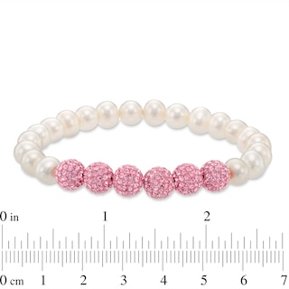 6.0-7.0mm Freshwater Cultured Pearl and Crystal Bead Stretch Bracelet Set-7.25"|Peoples Jewellers