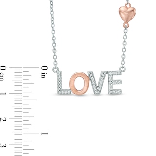 Lab-Created White Sapphire "LOVE" with Heart Necklace in Sterling Silver and 14K Rose Gold Plate - 17"|Peoples Jewellers