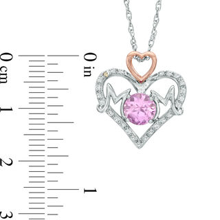 6.0mm Lab-Created Pink and White Sapphire Double Heart "MOM" Pendant in Sterling Silver and 14K Rose Gold Plate|Peoples Jewellers