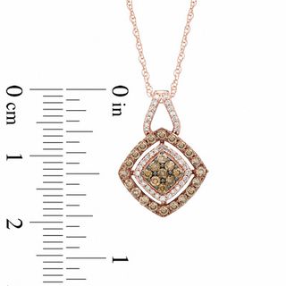 0.50 CT. T.W. Champagne and White Diamond Tilted Square Cluster Pendant in 10K Rose Gold|Peoples Jewellers