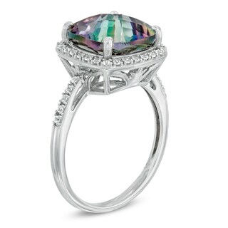 11.0mm Cushion-Cut Mystic Fire® Topaz and Lab-Created White Sapphire Frame Ring in Sterling Silver|Peoples Jewellers