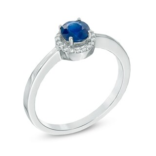5.0mm Blue Sapphire and Diamond Accent Frame Ring in 14K White Gold|Peoples Jewellers