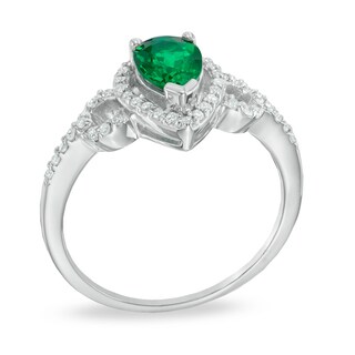 Pear-Shaped Lab-Created Emerald and White Sapphire Frame Ring in Sterling Silver|Peoples Jewellers