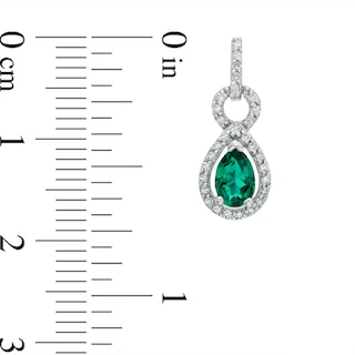 Pear-Shaped Lab-Created Emerald and White Sapphire Frame Drop Earrings in Sterling Silver|Peoples Jewellers