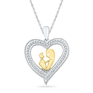 0.20 CT. T.W. Diamond Motherly Love Heart Pendant in Sterling Silver and 14K Gold Plate|Peoples Jewellers