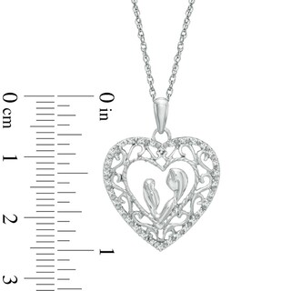 0.10 CT. T.W. Diamond Motherly Love Scroll Heart Pendant in Sterling Silver|Peoples Jewellers