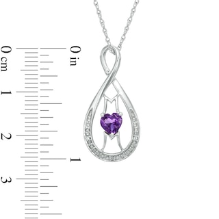 5.0mm Heart-Shaped Amethyst and Diamond Accent "MOM" Infinity Pendant in Sterling Silver|Peoples Jewellers