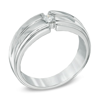 Men's 0.10 CT. Diamond Solitaire Wedding Band in 10K White Gold|Peoples Jewellers