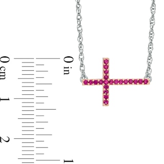 Lab-Created Ruby Sideways Cross Necklace in Sterling Silver|Peoples Jewellers