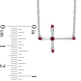 Lab-Created Ruby Sideways Cross Necklace in Sterling Silver|Peoples Jewellers