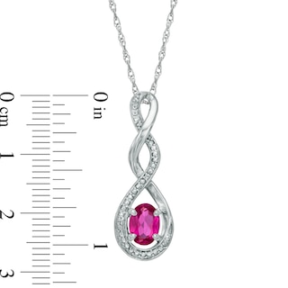 Oval Lab-Created Ruby and Diamond Accent Infinity Twist Pendant in Sterling Silver|Peoples Jewellers