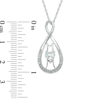 5.0mm Heart-Shaped Lab-Created White Sapphire and Diamond Accent "MOM" Infinity Pendant in Sterling Silver|Peoples Jewellers