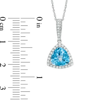 8.0mm Trillion-Cut Swiss Blue Topaz and Lab-Created White Sapphire Frame Pendant in Sterling Silver|Peoples Jewellers