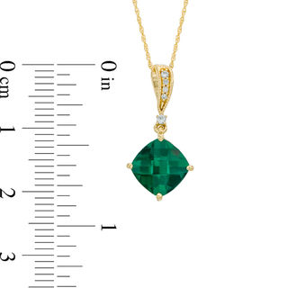 8.0mm Cushion-Cut Lab-Created Emerald and Diamond Accent Pendant in 10K Gold|Peoples Jewellers