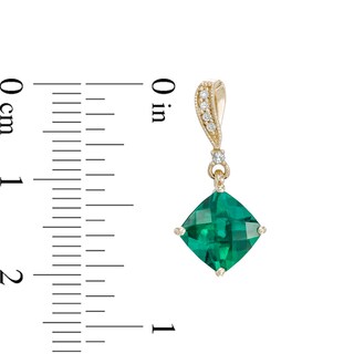 7.0mm Cushion-Cut Lab-Created Emerald and Diamond Accent Drop Earrings in 10K Gold|Peoples Jewellers
