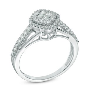 0.50 CT. T.W. Diamond Tilted Square Frame Cluster Ring in 10K White Gold|Peoples Jewellers