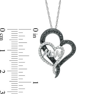 0.40 CT. T.W. Enhanced Black and White Diamond Double Heart "Mom" Pendant in Sterling Silver|Peoples Jewellers