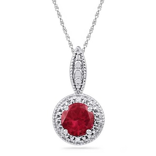 6.5mm Lab-Created Ruby and Diamond Accent Frame Pendant in Sterling Silver|Peoples Jewellers