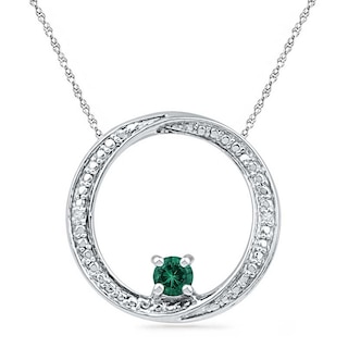 4.0mm Lab-Created Emerald and Diamond Accent Swirl Circle Pendant in Sterling Silver|Peoples Jewellers