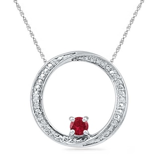 4.0mm Lab-Created Ruby and Diamond Accent Swirl Circle Pendant in Sterling Silver|Peoples Jewellers