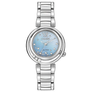 Ladies' Citizen Eco-Drive® L Sunrise Diamond Accent Watch with Blue Mother-of-Pearl Dial (Model: EM0320-59D)|Peoples Jewellers