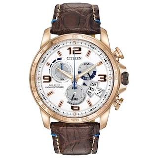 Men's Citizen Eco-Drive® Limited Edition Chrono Time A-T Rose-Tone Strap Watch with White Dial (Model: BY0103-02A)|Peoples Jewellers