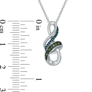 0.10 CT. T.W. Enhanced Blue, Green and White Diamond Ribbon Wrapped Infinity Pendant in Sterling Silver|Peoples Jewellers