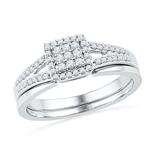 0.25 CT. T.W. Multi-Diamond Square Frame Bridal Set in 10K White Gold|Peoples Jewellers
