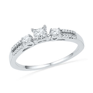 0.25 CT. T.W. Diamond Three Stone Split Shank Promise Ring in 10K White Gold|Peoples Jewellers