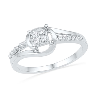0.16 CT. T.W. Quad Diamond Swirl Frame Promise Ring in 10K White Gold|Peoples Jewellers