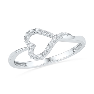 Diamond Accent Sideways Heart Ring in 10K White Gold|Peoples Jewellers
