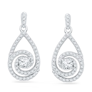 0.75 CT. T.W. Diamond Spiral Teardrop Earrings in 10K White Gold|Peoples Jewellers