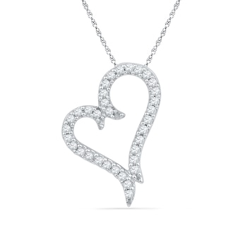 0.20 CT. T.W. Diamond Tilted Heart Pendant in 10K White Gold|Peoples Jewellers