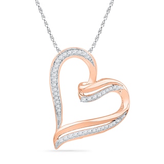 0.16 CT. T.W. Diamond Ribbon Tilted Heart Pendant in 10K Rose Gold|Peoples Jewellers