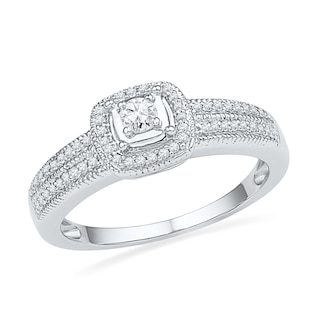 0.25 CT. T.W. Diamond Square Frame Promise Ring in Sterling Silver|Peoples Jewellers