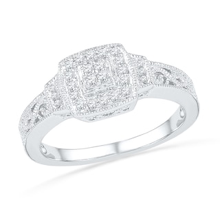 0.20 CT. T.W. Quad Diamond Vintage-Style Promise Ring in Sterling Silver|Peoples Jewellers