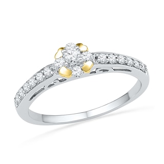 0.33 CT. T.W. Princess-Cut Diamond Frame Promise Ring in Sterling Silver and 10K Gold|Peoples Jewellers