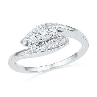 0.25 CT. T.W. Diamond Three Stone Bypass Promise Ring in Sterling Silver|Peoples Jewellers