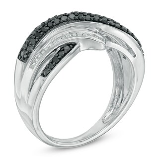0.50 CT. T.W. Enhanced Black and White Diamond Layered Bypass Ring in Sterling Silver|Peoples Jewellers